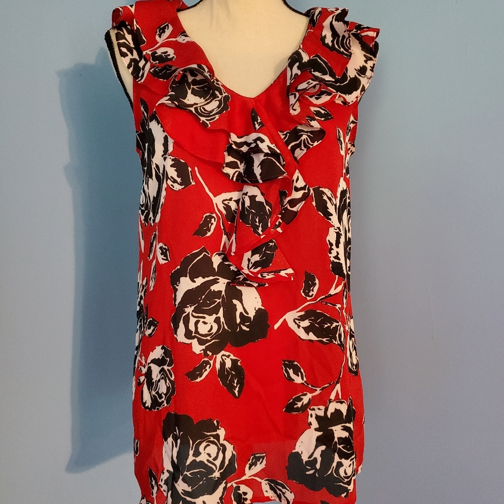 Jones New York Red Floral Blouse